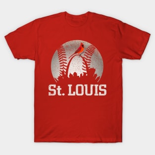 Vintage St Louis City Skyline Baseball At Gameday T-Shirt